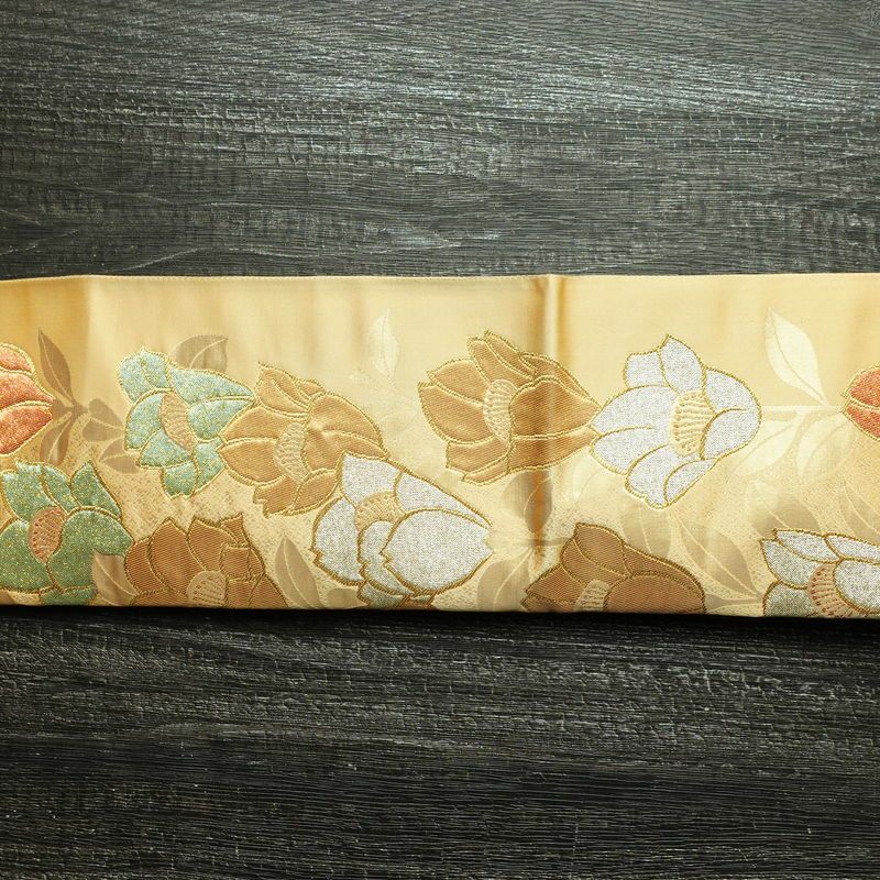 袋帯 六通柄 良品 フォーマル用 正絹 花柄 金糸 帯 入学式 卒業式 ベージュ_画像15