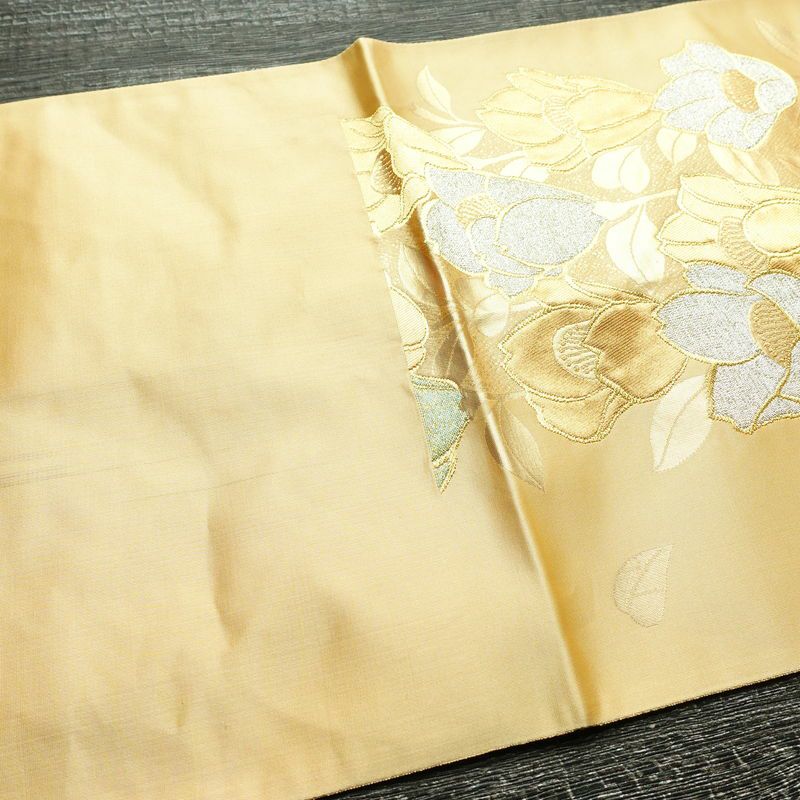袋帯 六通柄 良品 フォーマル用 正絹 花柄 金糸 帯 入学式 卒業式 ベージュ_画像16