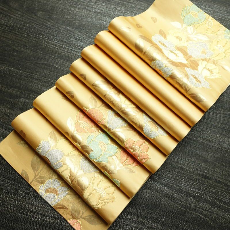 袋帯 六通柄 良品 フォーマル用 正絹 花柄 金糸 帯 入学式 卒業式 ベージュ_画像19