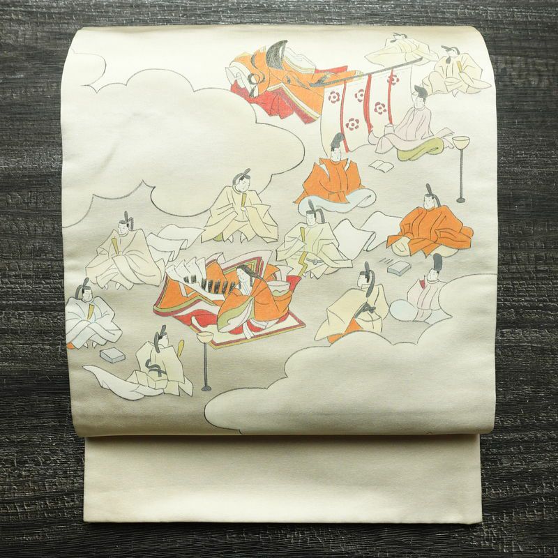 袋帯 太鼓柄 フォーマル用 正絹 人物・動物柄 帯 クリーム_画像1