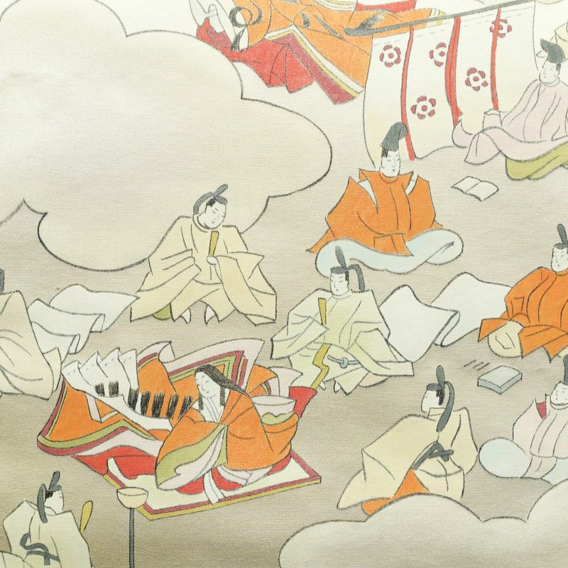 袋帯 太鼓柄 フォーマル用 正絹 人物・動物柄 帯 クリーム_画像2