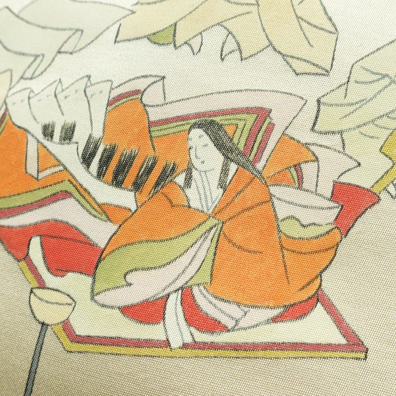 袋帯 太鼓柄 フォーマル用 正絹 人物・動物柄 帯 クリーム_画像3