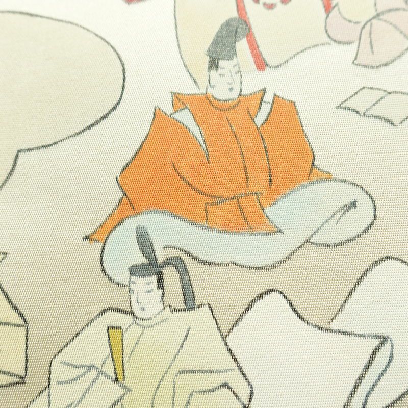 袋帯 太鼓柄 フォーマル用 正絹 人物・動物柄 帯 クリーム_画像4