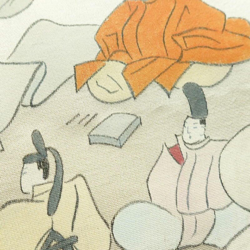 袋帯 太鼓柄 フォーマル用 正絹 人物・動物柄 帯 クリーム_画像5