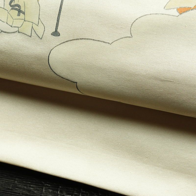 袋帯 太鼓柄 フォーマル用 正絹 人物・動物柄 帯 クリーム_画像7