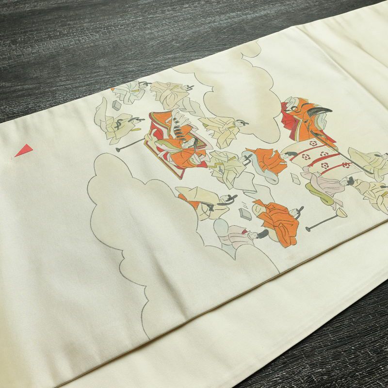 袋帯 太鼓柄 フォーマル用 正絹 人物・動物柄 帯 クリーム_画像11