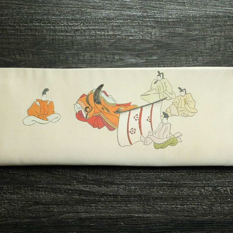 袋帯 太鼓柄 フォーマル用 正絹 人物・動物柄 帯 クリーム_画像15