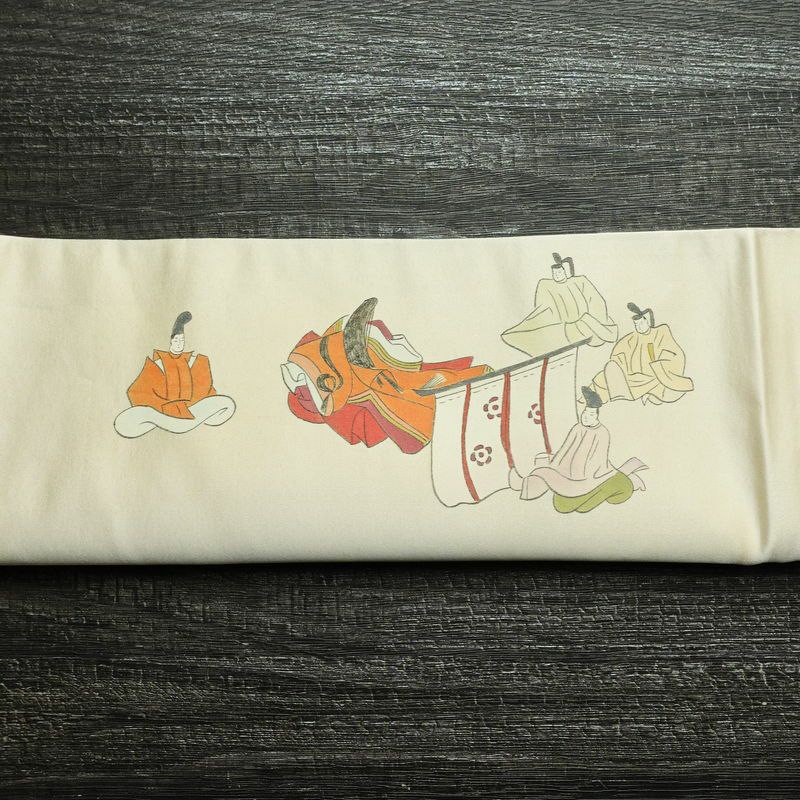 袋帯 太鼓柄 フォーマル用 正絹 人物・動物柄 帯 クリーム_画像16