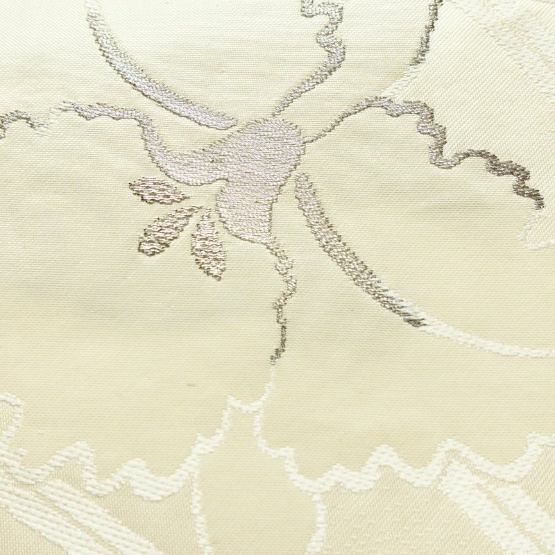 名古屋帯 六通柄 正絹 花柄 名古屋仕立て 箔 銀糸 帯 クリーム_画像3