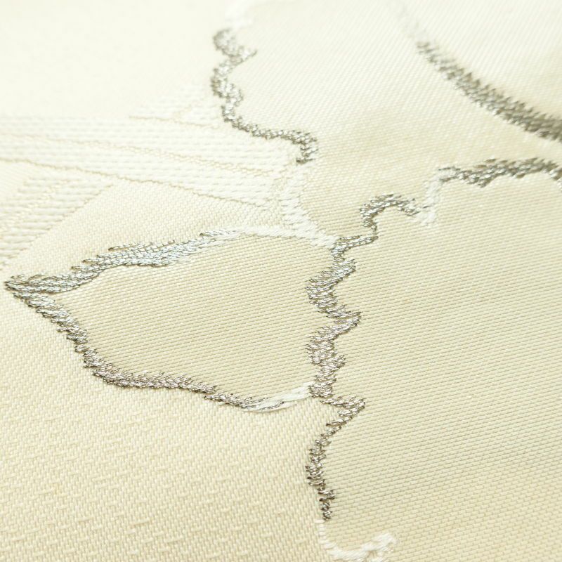 名古屋帯 六通柄 正絹 花柄 名古屋仕立て 箔 銀糸 帯 クリーム_画像4