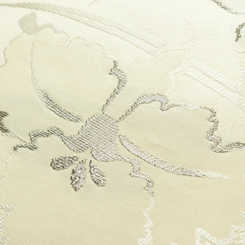 名古屋帯 六通柄 正絹 花柄 名古屋仕立て 箔 銀糸 帯 クリーム_画像5