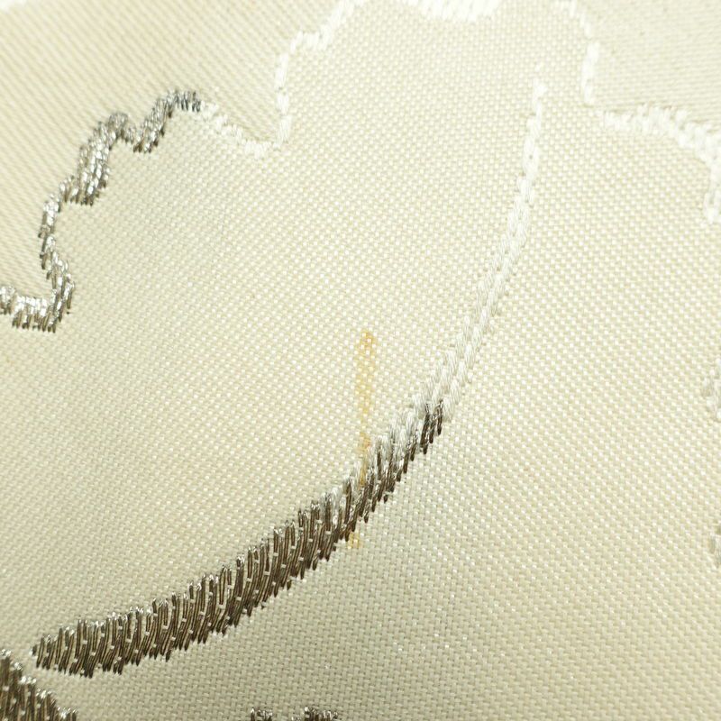 名古屋帯 六通柄 正絹 花柄 名古屋仕立て 箔 銀糸 帯 クリーム_画像13