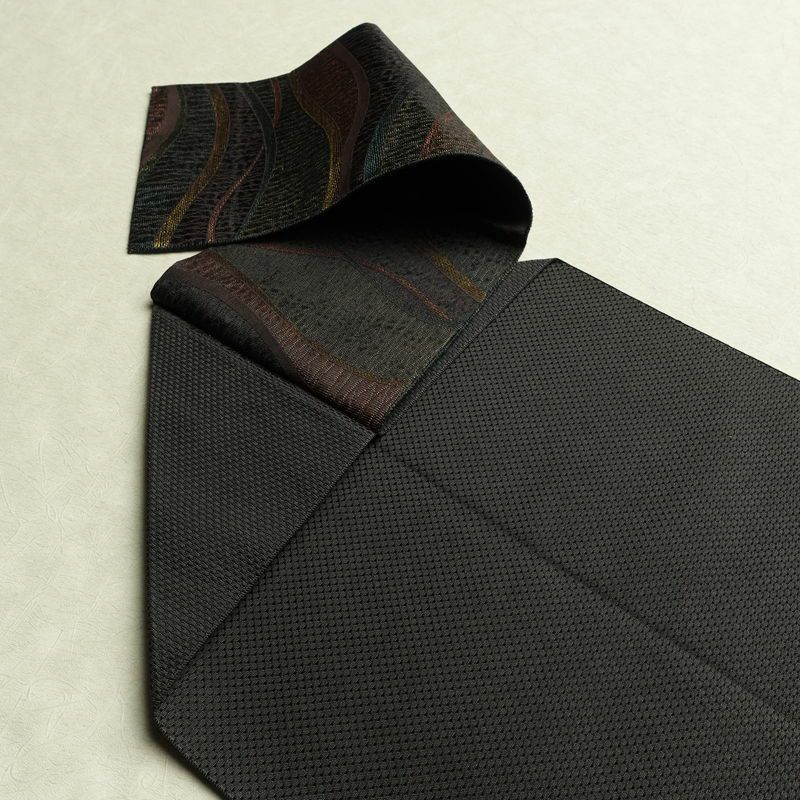 名古屋帯 六通柄 良品 正絹 流水・波柄 松葉仕立て 帯 多色使い_画像15