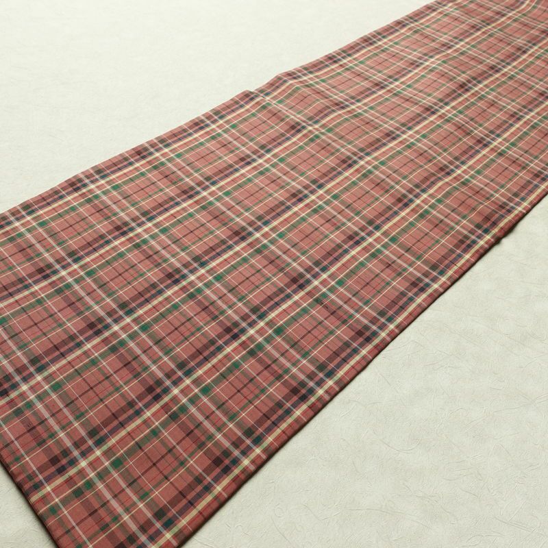 名古屋帯 全通柄 正絹 チェック・格子柄 名古屋仕立て 帯 紬地 ピンク_画像7