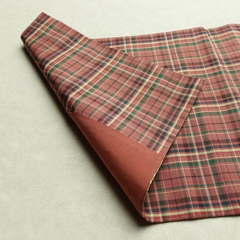 名古屋帯 全通柄 正絹 チェック・格子柄 名古屋仕立て 帯 紬地 ピンク_画像8