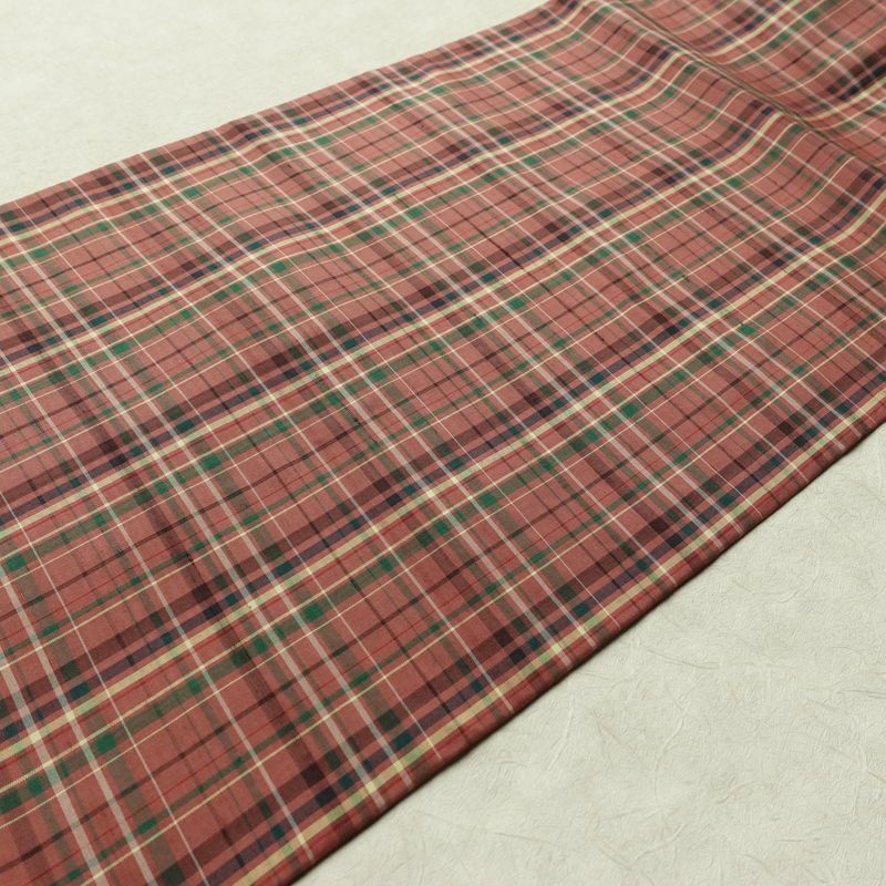 名古屋帯 全通柄 正絹 チェック・格子柄 名古屋仕立て 帯 紬地 ピンク_画像10