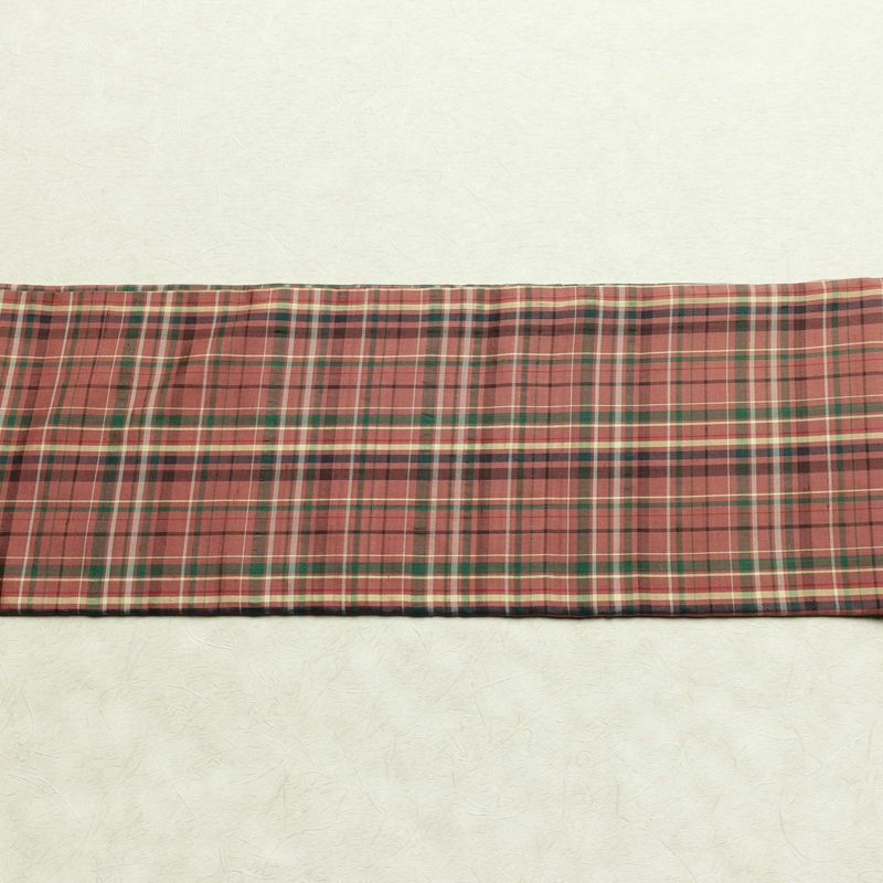 名古屋帯 全通柄 正絹 チェック・格子柄 名古屋仕立て 帯 紬地 ピンク_画像13