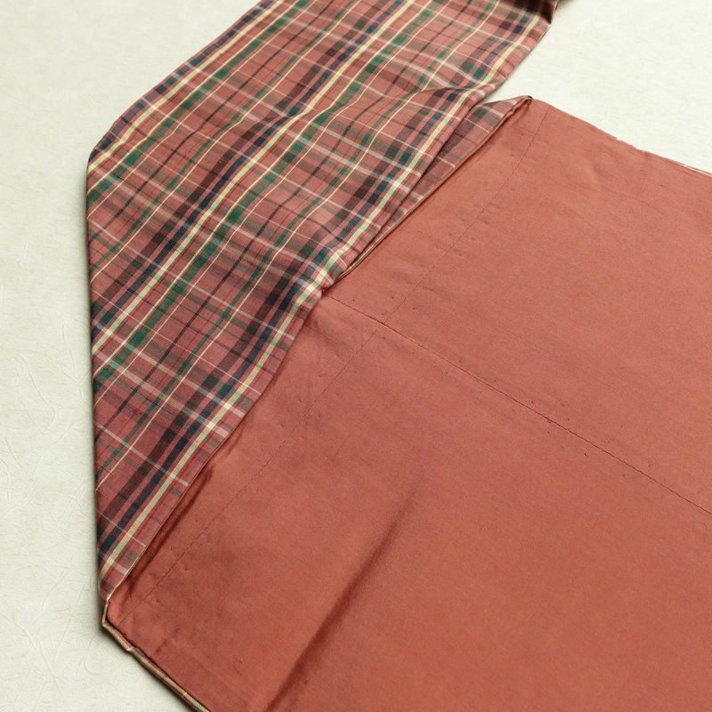 名古屋帯 全通柄 正絹 チェック・格子柄 名古屋仕立て 帯 紬地 ピンク_画像17