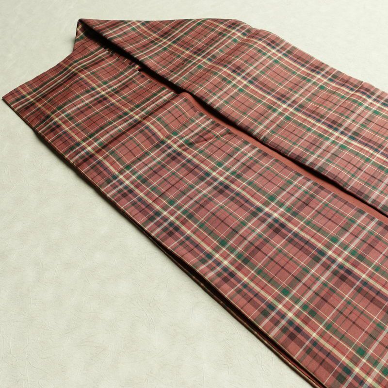 名古屋帯 全通柄 正絹 チェック・格子柄 名古屋仕立て 帯 紬地 ピンク_画像21