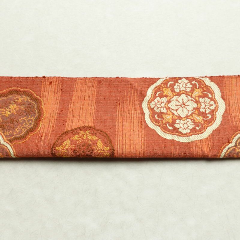 名古屋帯 六通柄 良品 正絹 幾何学柄・抽象柄 松葉仕立て 帯 紬地 ピンク_画像13