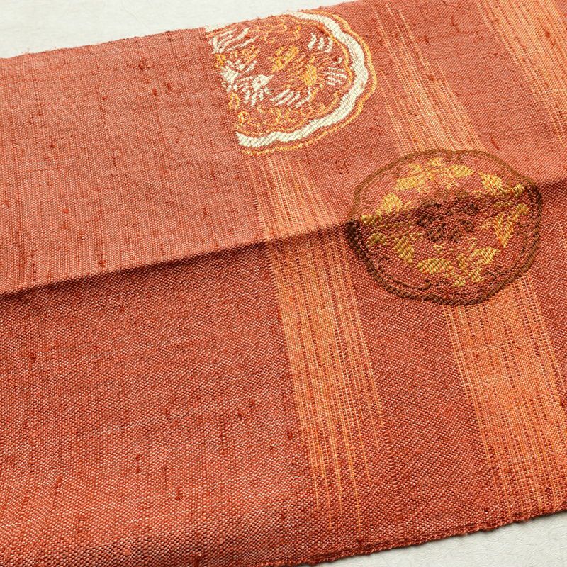 名古屋帯 六通柄 良品 正絹 幾何学柄・抽象柄 松葉仕立て 帯 紬地 ピンク_画像15