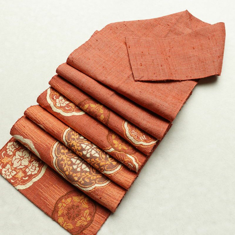 名古屋帯 六通柄 良品 正絹 幾何学柄・抽象柄 松葉仕立て 帯 紬地 ピンク_画像19