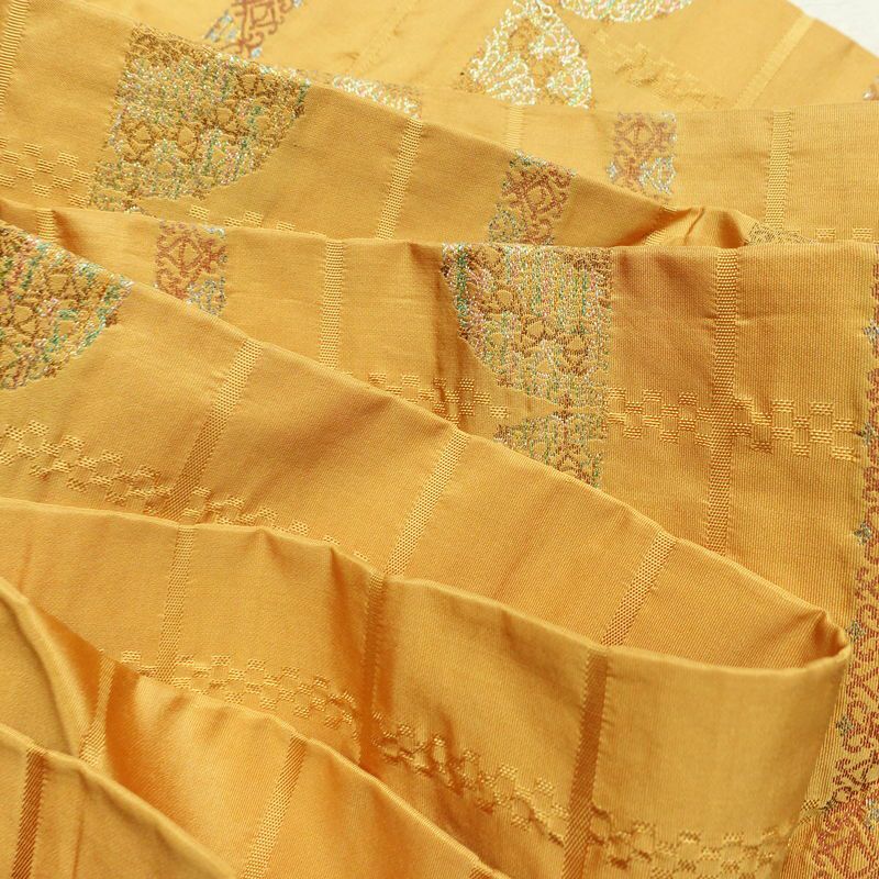 名古屋帯 六通柄 良品 正絹 縞柄・線柄 名古屋仕立て 箔 帯 黄・黄土色_画像17