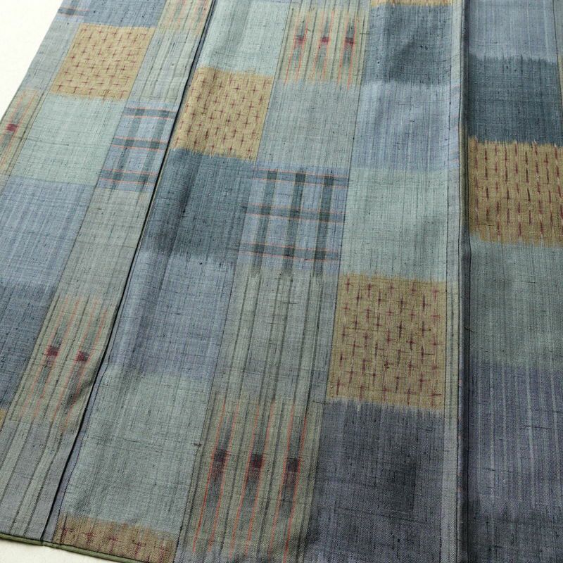 紬 正絹 チェック・格子柄 袷仕立て 身丈161cm 裄丈64.5cm 着物 青・紺_画像4