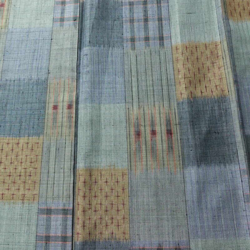 紬 正絹 チェック・格子柄 袷仕立て 身丈161cm 裄丈64.5cm 着物 青・紺_画像6