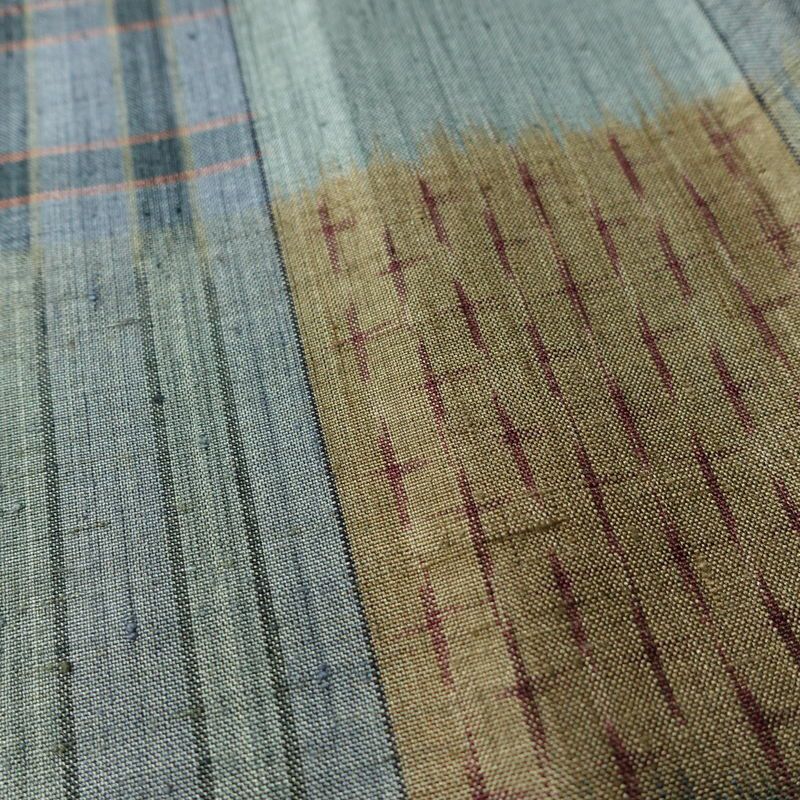 紬 正絹 チェック・格子柄 袷仕立て 身丈161cm 裄丈64.5cm 着物 青・紺_画像8