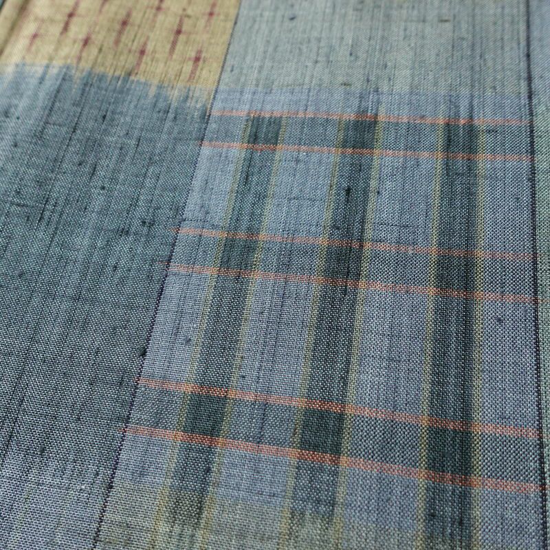 紬 正絹 チェック・格子柄 袷仕立て 身丈161cm 裄丈64.5cm 着物 青・紺_画像9