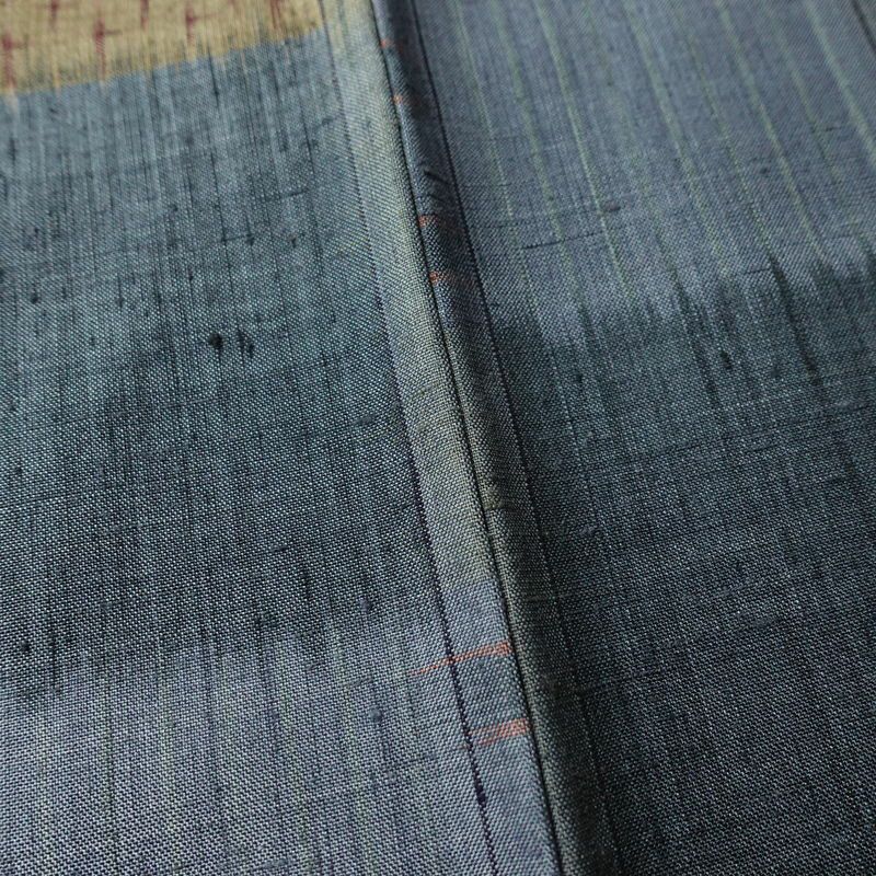 紬 正絹 チェック・格子柄 袷仕立て 身丈161cm 裄丈64.5cm 着物 青・紺_画像11