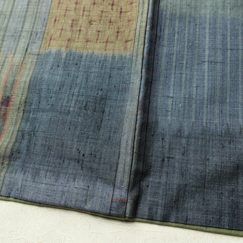 紬 正絹 チェック・格子柄 袷仕立て 身丈161cm 裄丈64.5cm 着物 青・紺_画像12