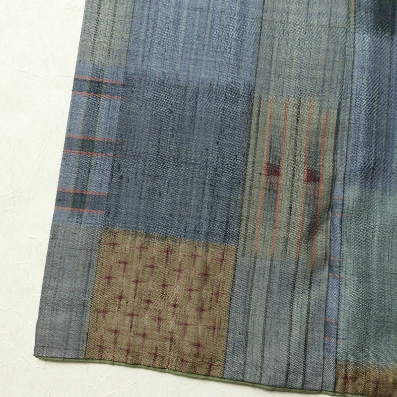 紬 正絹 チェック・格子柄 袷仕立て 身丈161cm 裄丈64.5cm 着物 青・紺_画像13
