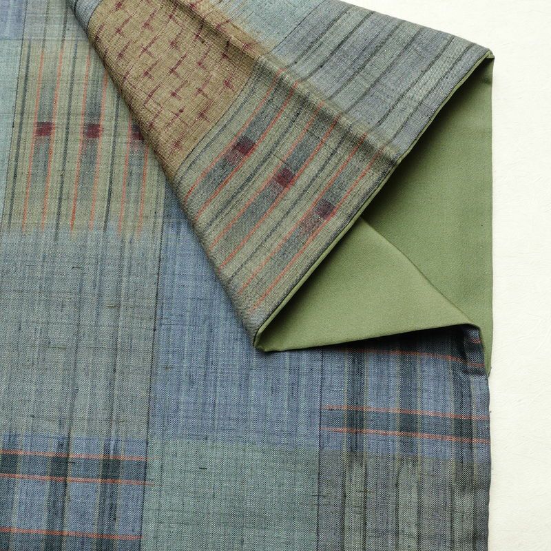 紬 正絹 チェック・格子柄 袷仕立て 身丈161cm 裄丈64.5cm 着物 青・紺_画像15