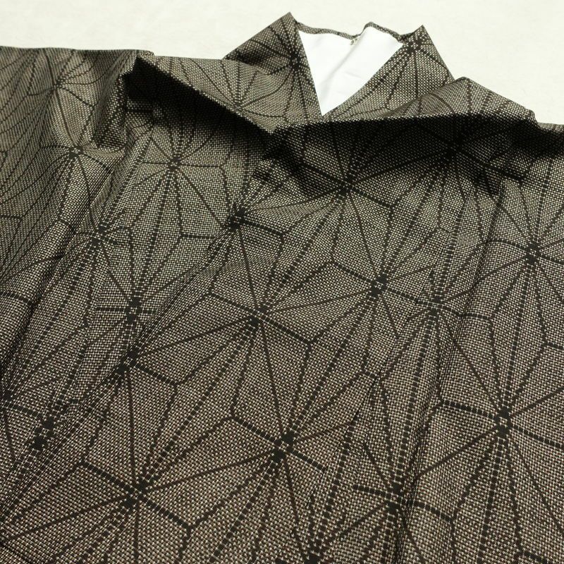 大島紬 良品 証紙なし 正絹 麻の葉柄 袷仕立て 身丈164.5cm 裄丈66.5cm 着物 茶_画像16