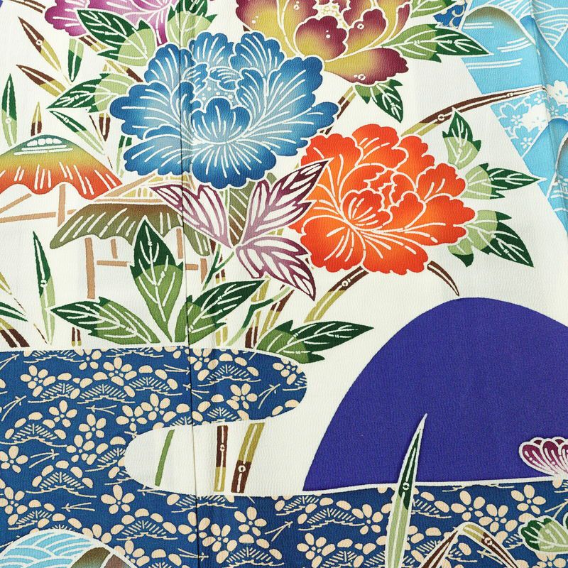 振袖 縮緬 正絹 古典柄 袷仕立て 身丈166.5cm 裄丈66.5cm フォーマル 着物 成人式 二十歳 青・紺_画像6