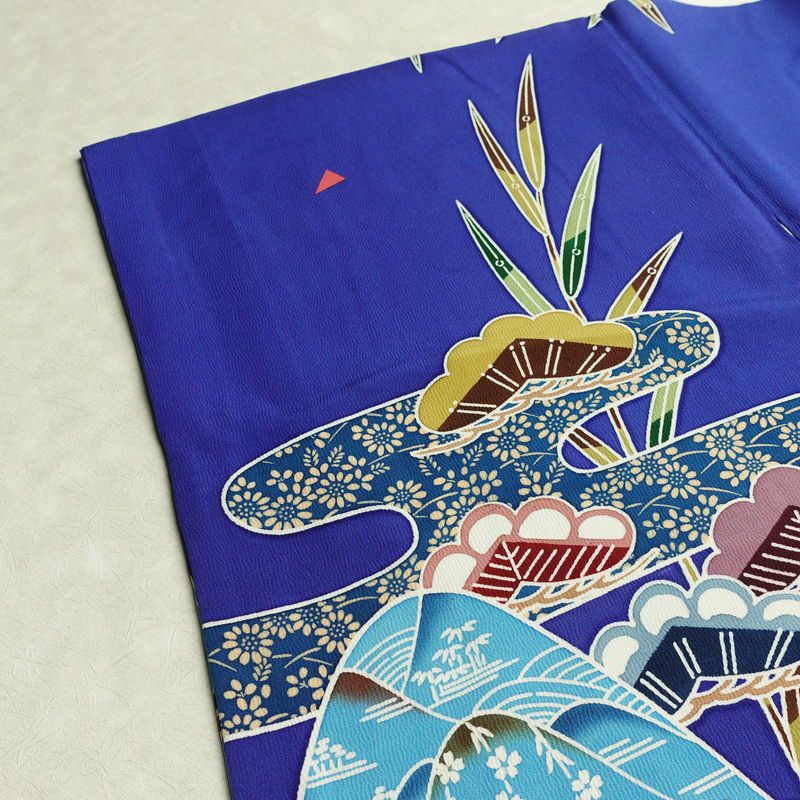 振袖 縮緬 正絹 古典柄 袷仕立て 身丈166.5cm 裄丈66.5cm フォーマル 着物 成人式 二十歳 青・紺_画像13