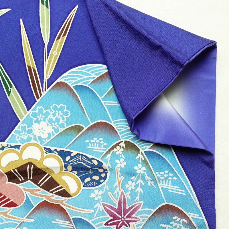 振袖 縮緬 正絹 古典柄 袷仕立て 身丈166.5cm 裄丈66.5cm フォーマル 着物 成人式 二十歳 青・紺_画像15