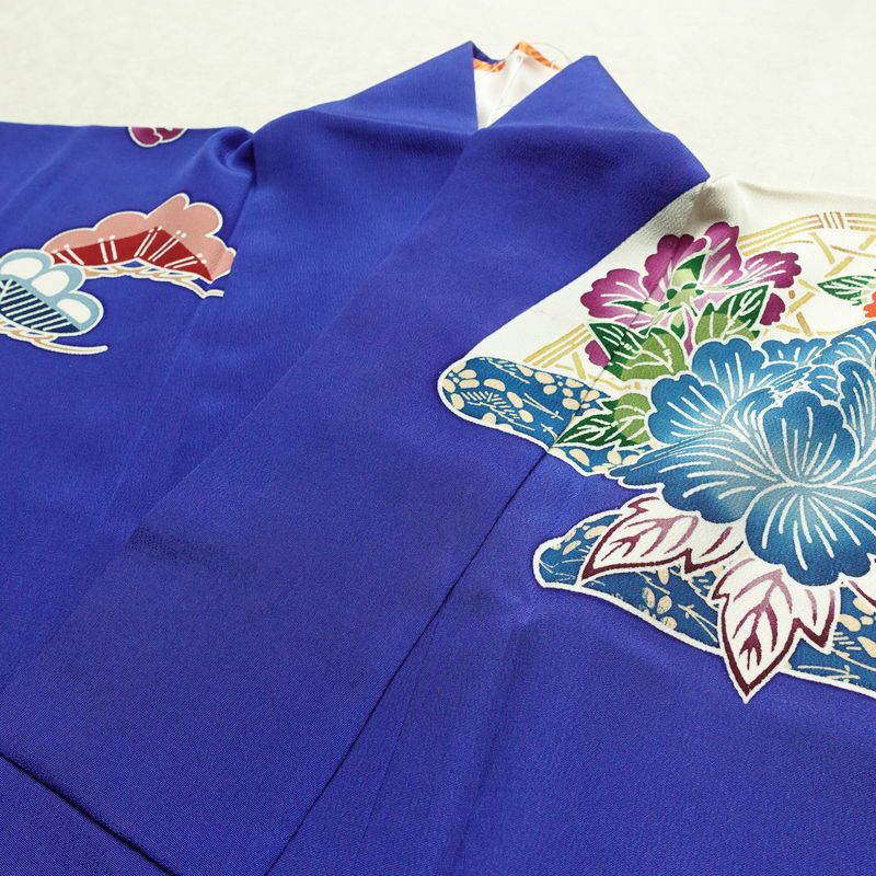 振袖 縮緬 正絹 古典柄 袷仕立て 身丈166.5cm 裄丈66.5cm フォーマル 着物 成人式 二十歳 青・紺_画像18