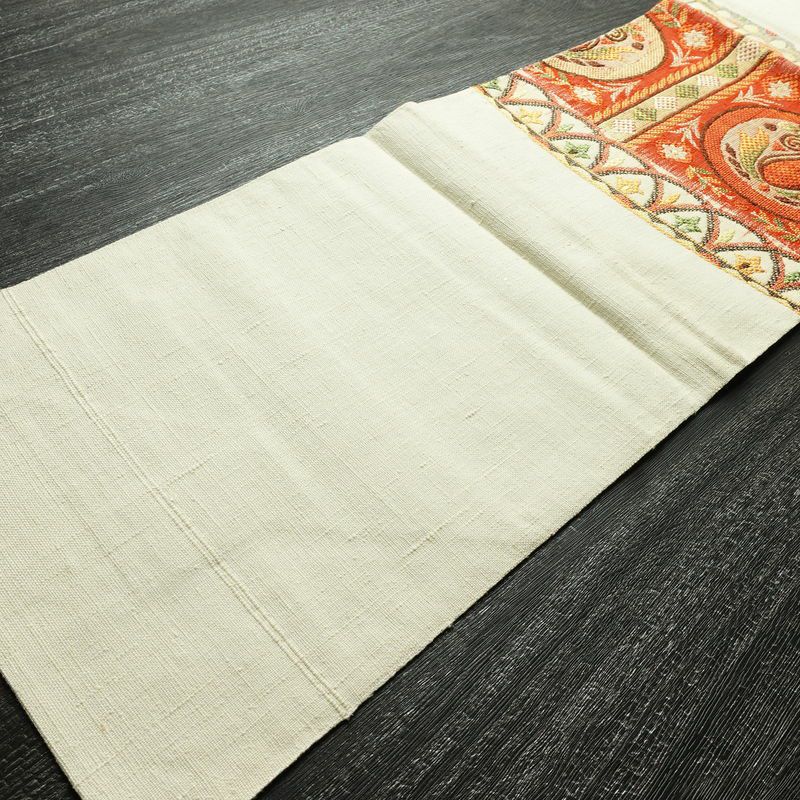 名古屋帯 太鼓柄 良品 正絹 幾何学柄・抽象柄 松葉仕立て 帯 紬地 白_画像8