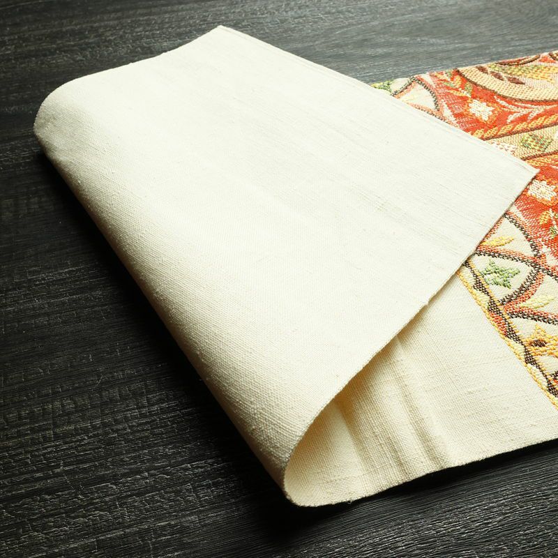 名古屋帯 太鼓柄 良品 正絹 幾何学柄・抽象柄 松葉仕立て 帯 紬地 白_画像9