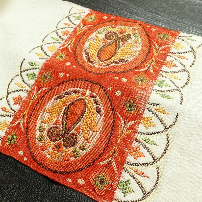 名古屋帯 太鼓柄 良品 正絹 幾何学柄・抽象柄 松葉仕立て 帯 紬地 白_画像14