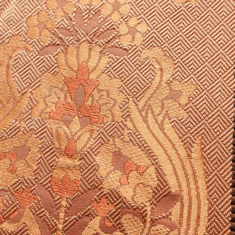 名古屋帯 六通柄 正絹 幾何学柄・抽象柄 松葉仕立て 帯 茶_画像3