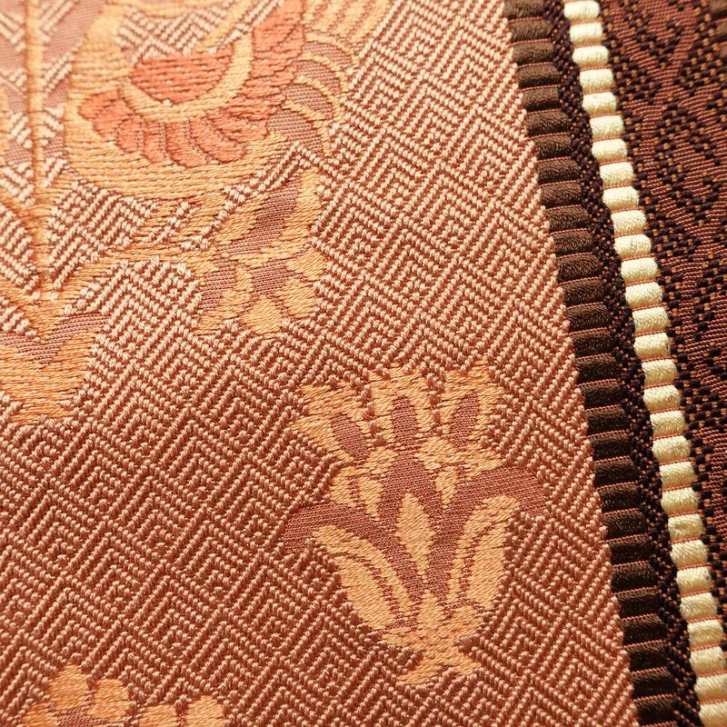 名古屋帯 六通柄 正絹 幾何学柄・抽象柄 松葉仕立て 帯 茶_画像4