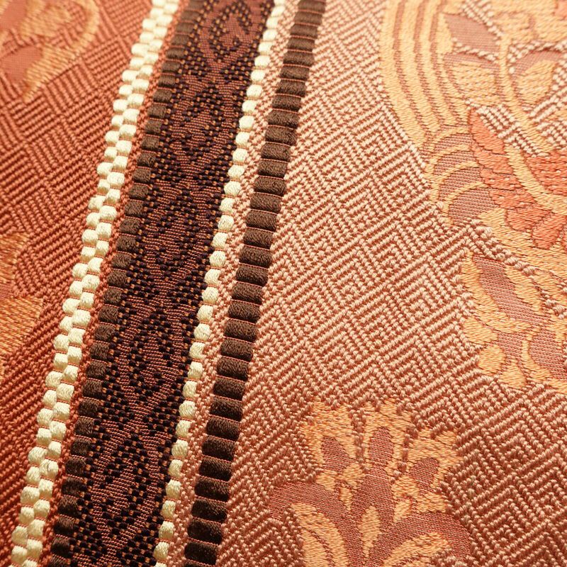 名古屋帯 六通柄 正絹 幾何学柄・抽象柄 松葉仕立て 帯 茶_画像5