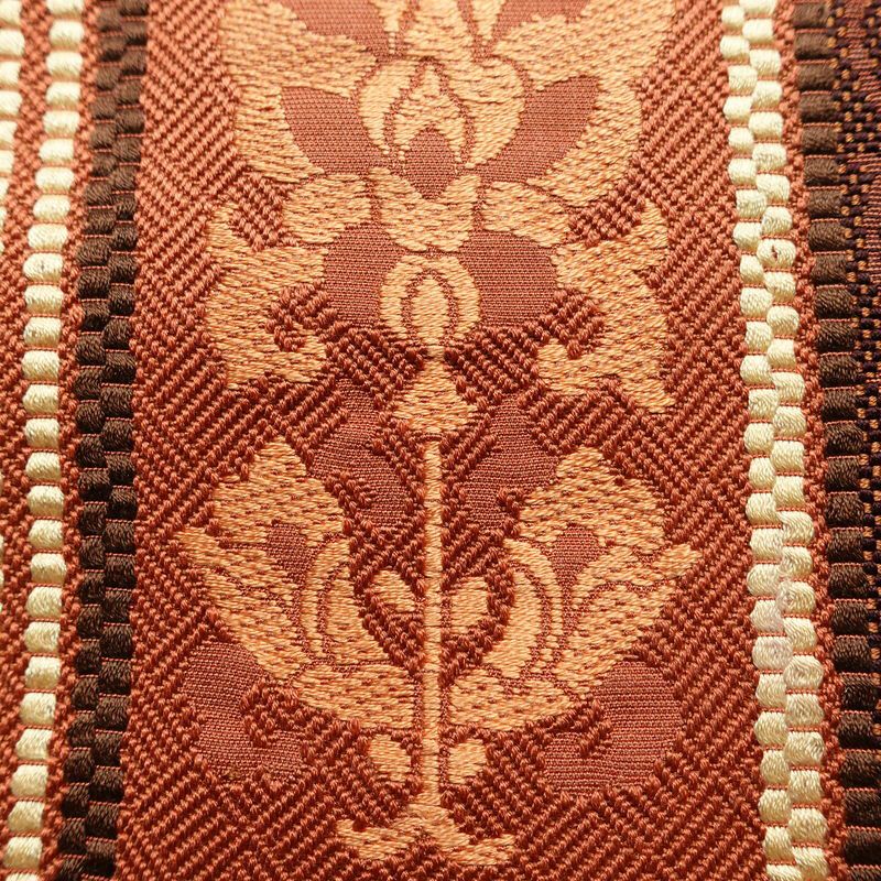 名古屋帯 六通柄 正絹 幾何学柄・抽象柄 松葉仕立て 帯 茶_画像6