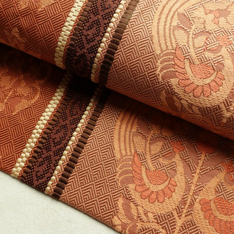 名古屋帯 六通柄 正絹 幾何学柄・抽象柄 松葉仕立て 帯 茶_画像7