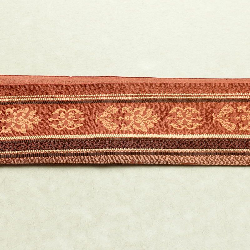 名古屋帯 六通柄 正絹 幾何学柄・抽象柄 松葉仕立て 帯 茶_画像12