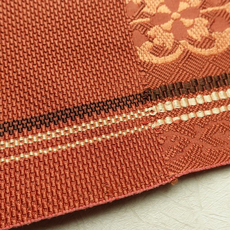 名古屋帯 六通柄 正絹 幾何学柄・抽象柄 松葉仕立て 帯 茶_画像15